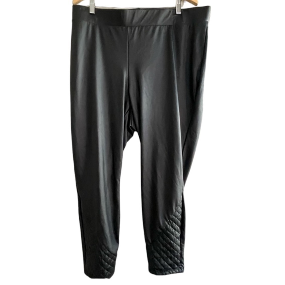 Torrid Legging Pants 4X Black Faux Leather Quilted Hem Pull-On High Rise Moto